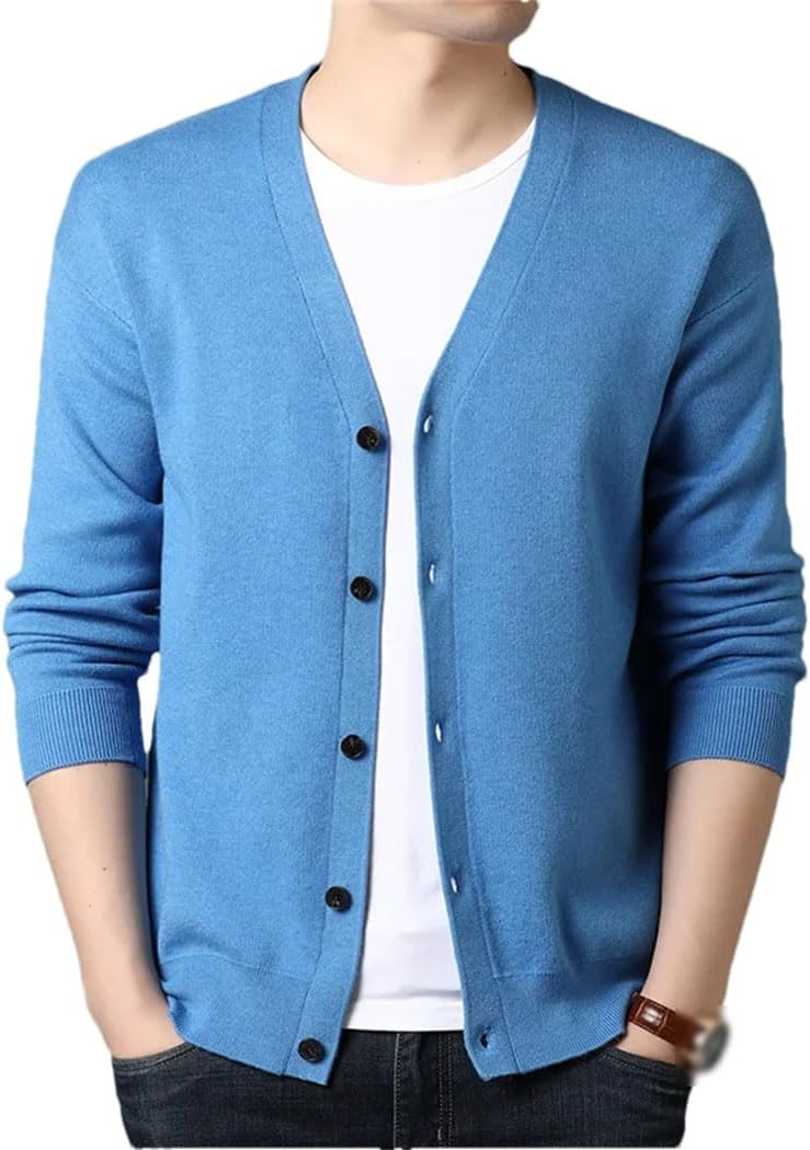 Men's Long Sleeve V-Neck Wool Knit Cardigan Sweater Winter Soft Warm Bottoming Shirt