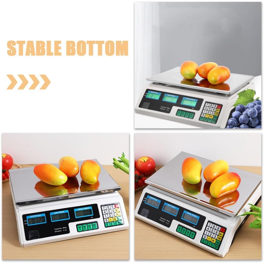 40kg Electronic Pricing Scale for Supermarkets & Home Use - Stainless Steel, Easy-to-Read LCD Display, Durable Plastic Design