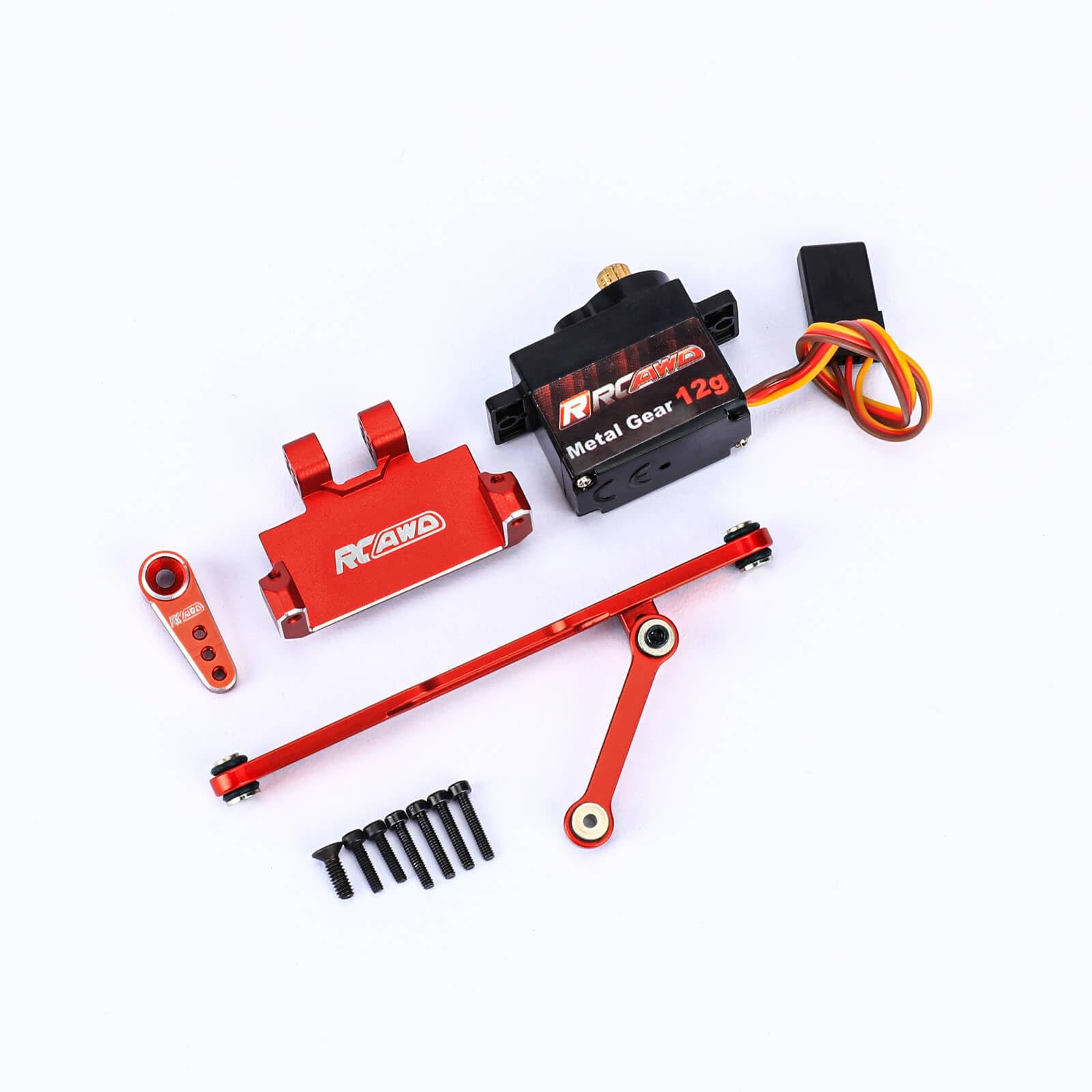 RCAWD SCX24 Upgrades RC Servo Seat & 12g Metal Servo & Steering Link Tie Rod & 15T Servo Arm Parts with 80% More Durable for AXIAL 1/24#AXI90081#AXI00001#AXI00002#AXI00005#AXI00006 Red