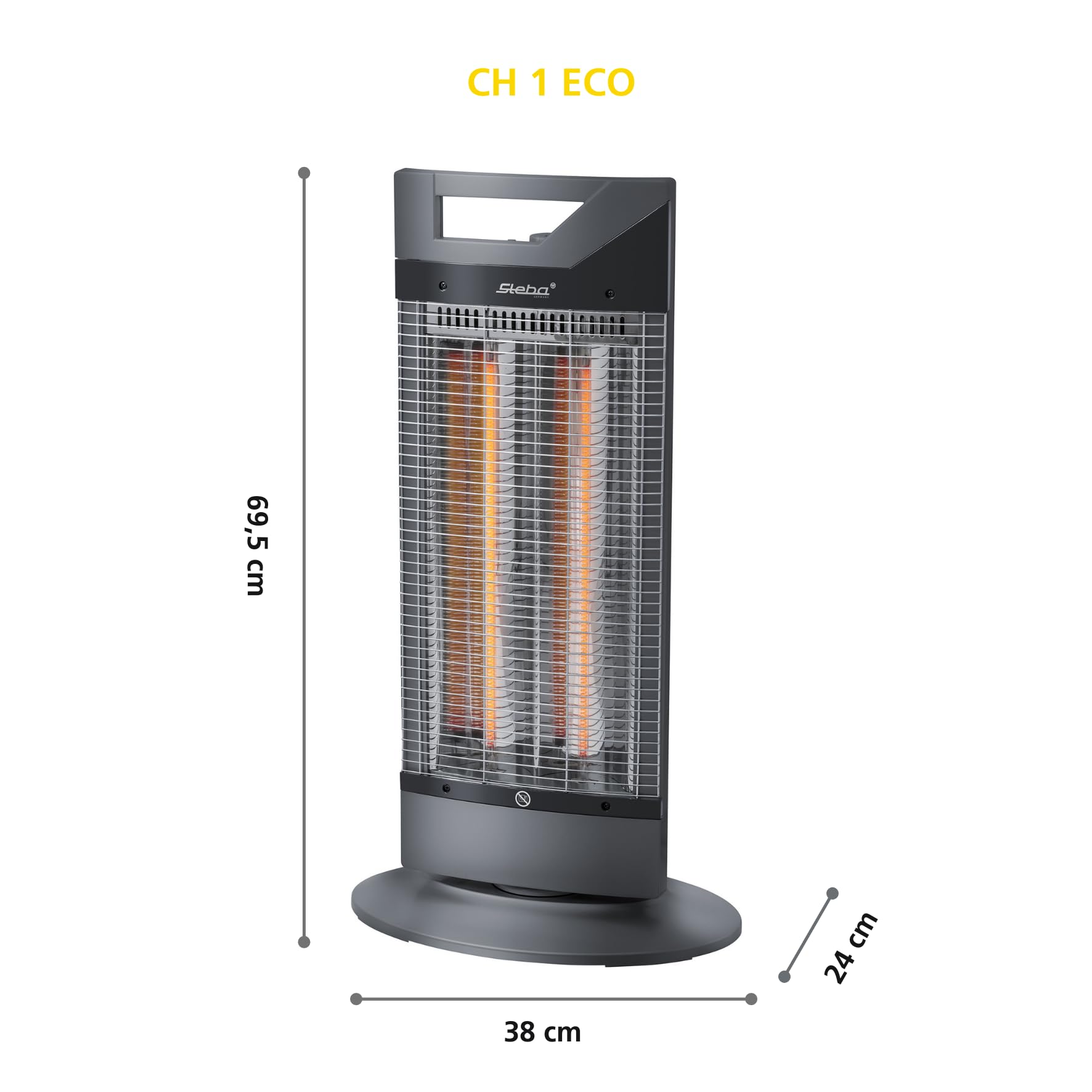Calefactor radiante de carbono Steba con enrollador de cable y protección contra sobrecalentamiento. Ahorra energía y es eficiente, ya que no libera energía al medio ambiente. CH 1 ECO.