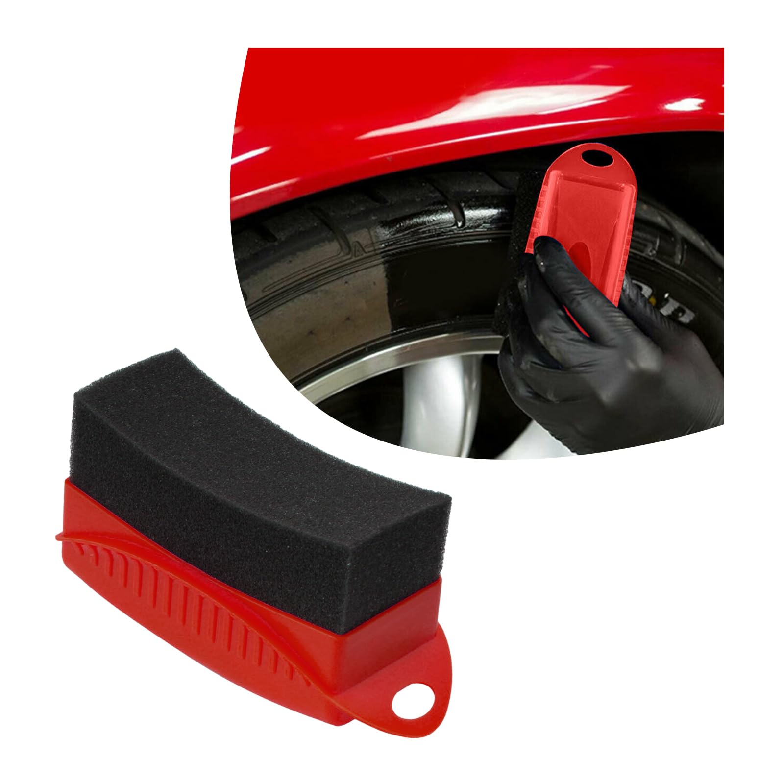 Tire Dressing Applicator, Car Tire Shine Dressing Applicator Pad with Lid, Auto Tire Wheel Waxing Polishing Sponge, Universal Wheel Shine Tool Accessories for Most Vehicles (Red, Curved)