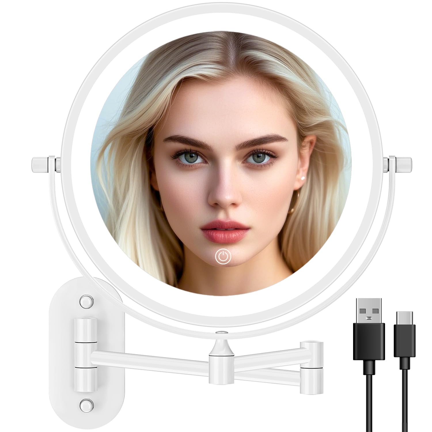 مرآة تجميل Auxmir حائط مزدوجة 1X/30X بشاشة لمس