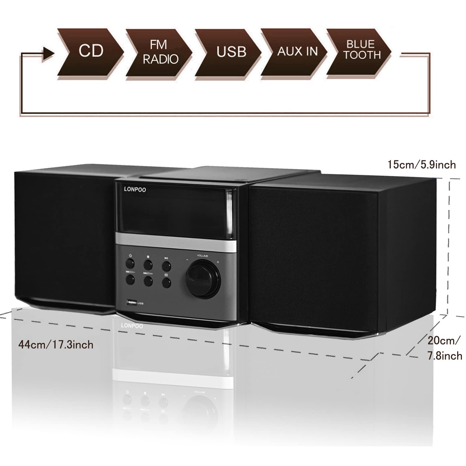 LP-886 Compact 3-Piece CD Stereo Shelf Systems with FM Stereo