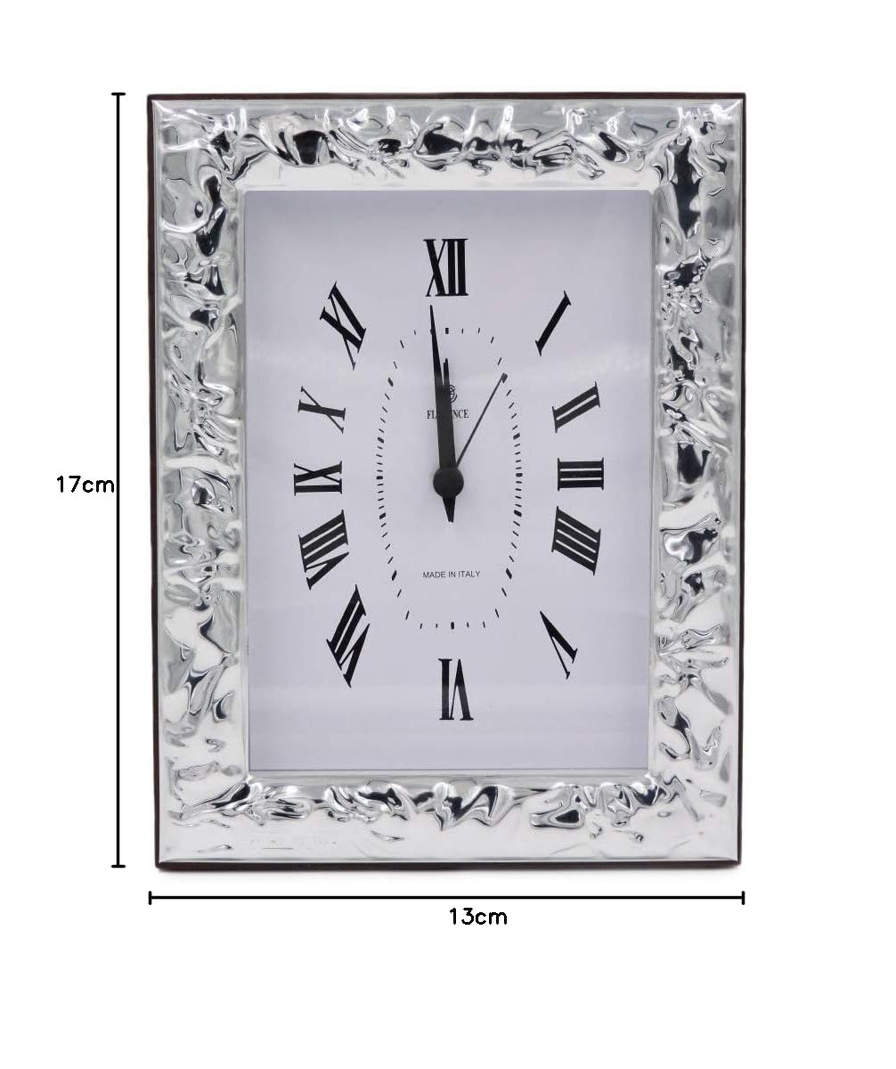 Argenteria MB Orologio da Tavolo con Funzione Sveglia in Argento PVD Lucido Effetto Stropicciato
