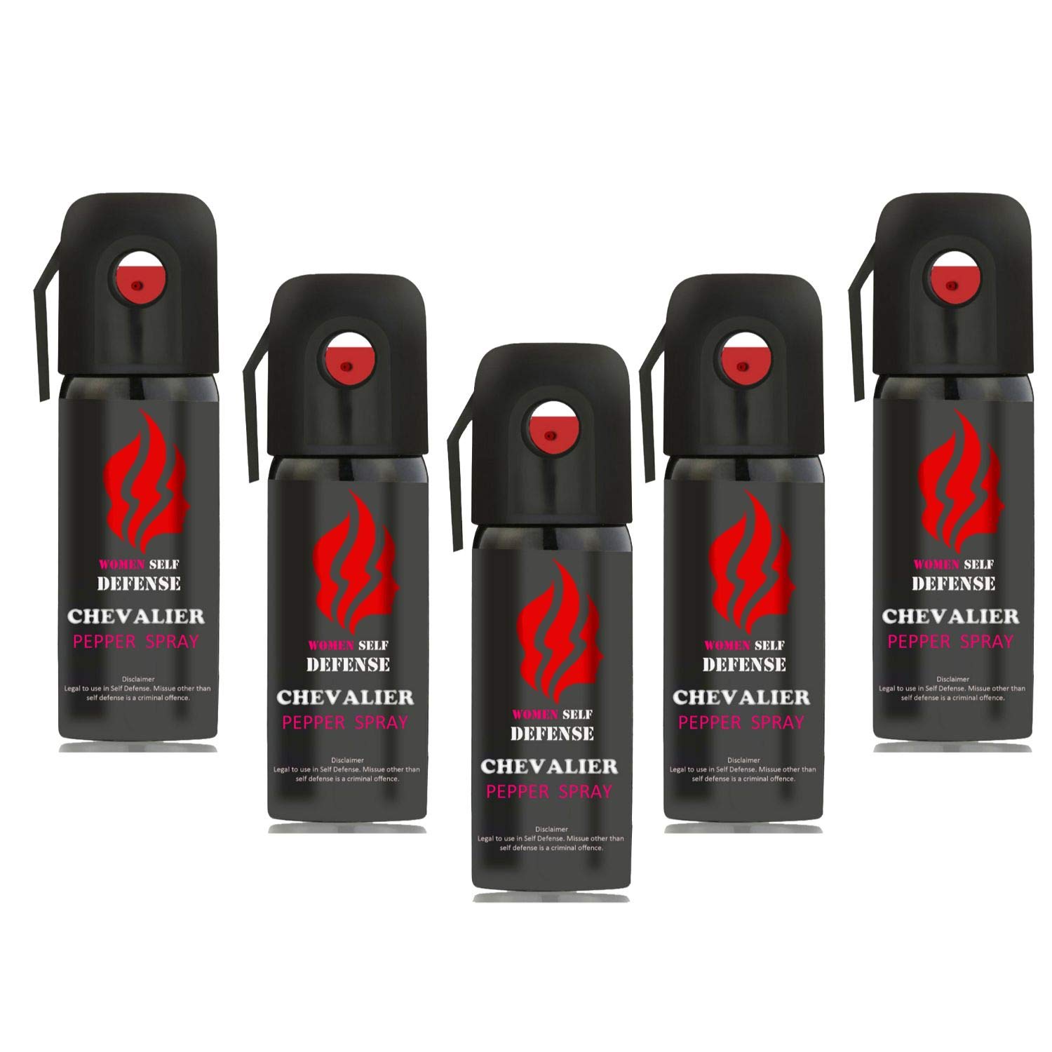 Chevalier Ultra Max Protection Self Defense Pepper Spray - 55 ml Canister with 45 Shots for Superior Personal Security, Long-Range Spray, and Compact Design with Safety Lock Mechanism (Pack of 5)
