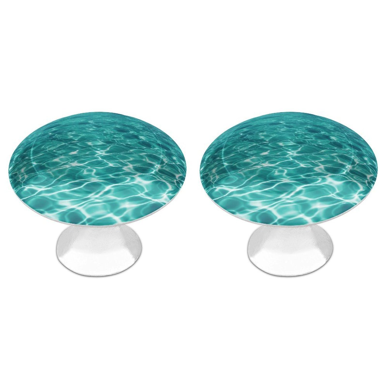 FekiLoot Blue Aqua Pool Water Cabinet Knobs 2 Pack Stainless Steel Round Dresser Drawer Knobs Kitchen Drawer Hardware Dresser Knob Closet Door Pulls Cabinet Handles for Cupboard Drawer Pulls