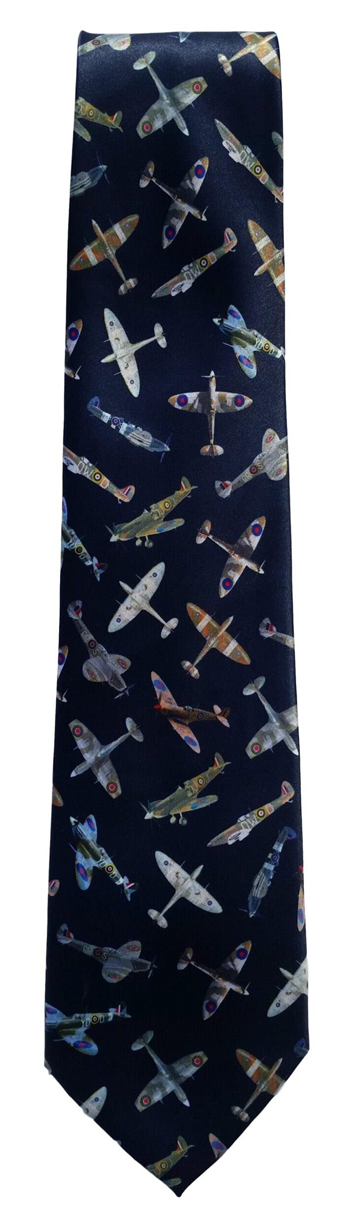Tie Studio Multicoloured Raf Spitfires On Navy Sleeved Polyester Novelty Tie