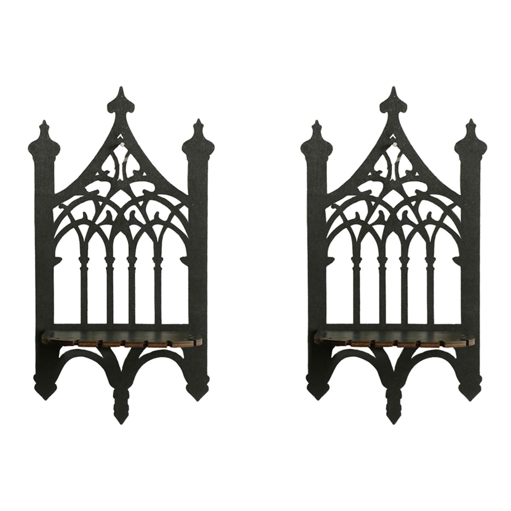 Vjsujehgy 2X Black Wooden Gothic Fence Type Wall-Hung Shelf Furnishing Bedroom Decoration Shelf