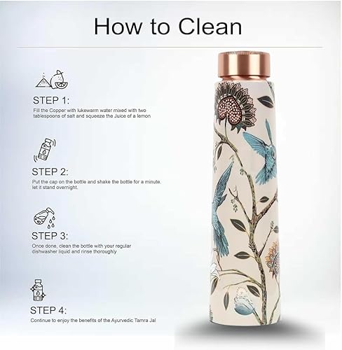 Miniatura 5 de Botella de agua de cobre puro para agua potable, extra grande de 34 onzas de boca ancha, botella de agua de cobre ayurvédico martillado, hecha a