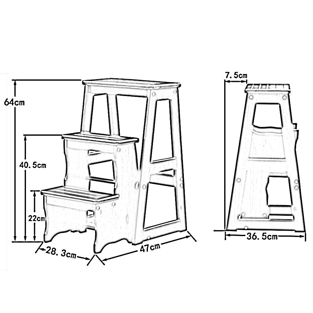 Taburete Plegable de Madera de 3 Niveles para Adultos, portátil, Antideslizante, para escaleras Interiores, Ideal para Cocina y baño. Estante para Plantas/Nogal Claro.