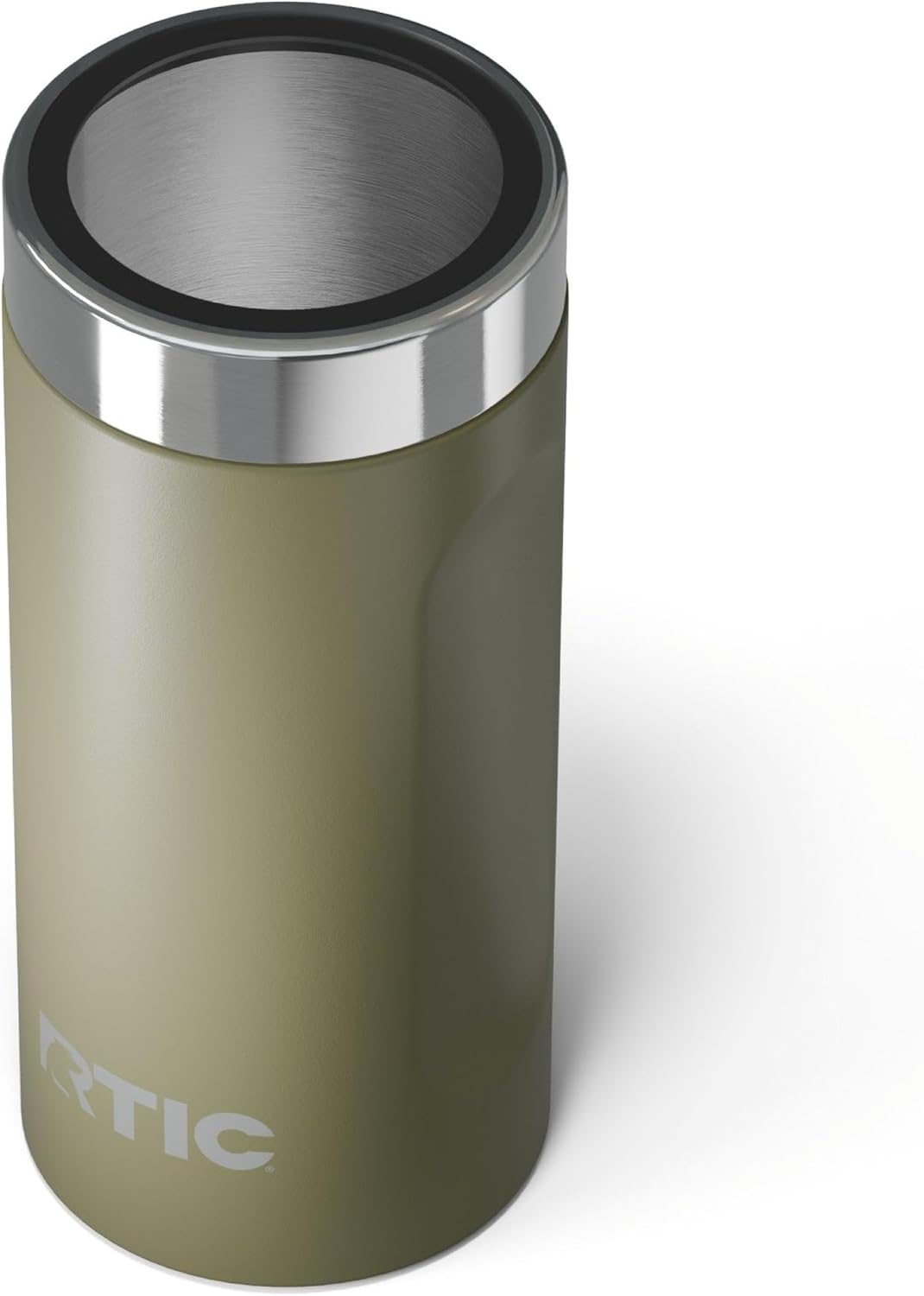 RTIC 24oz Essential Can Cooler Holder with Lid, Double-Wall Insulated Chiller for Beer, Soda, Beverage, Stainless Steel, Metal, Sweatproof, Olive