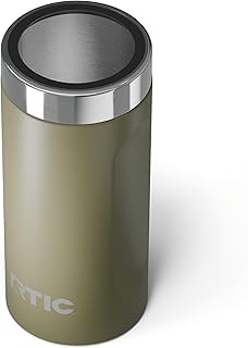 RTIC 24oz Essential Can Cooler Holder with Lid, Double-Wall Insulated Chiller for Beer, Soda, Beverage, Stainless Steel, Metal, Sweatproof, Olive