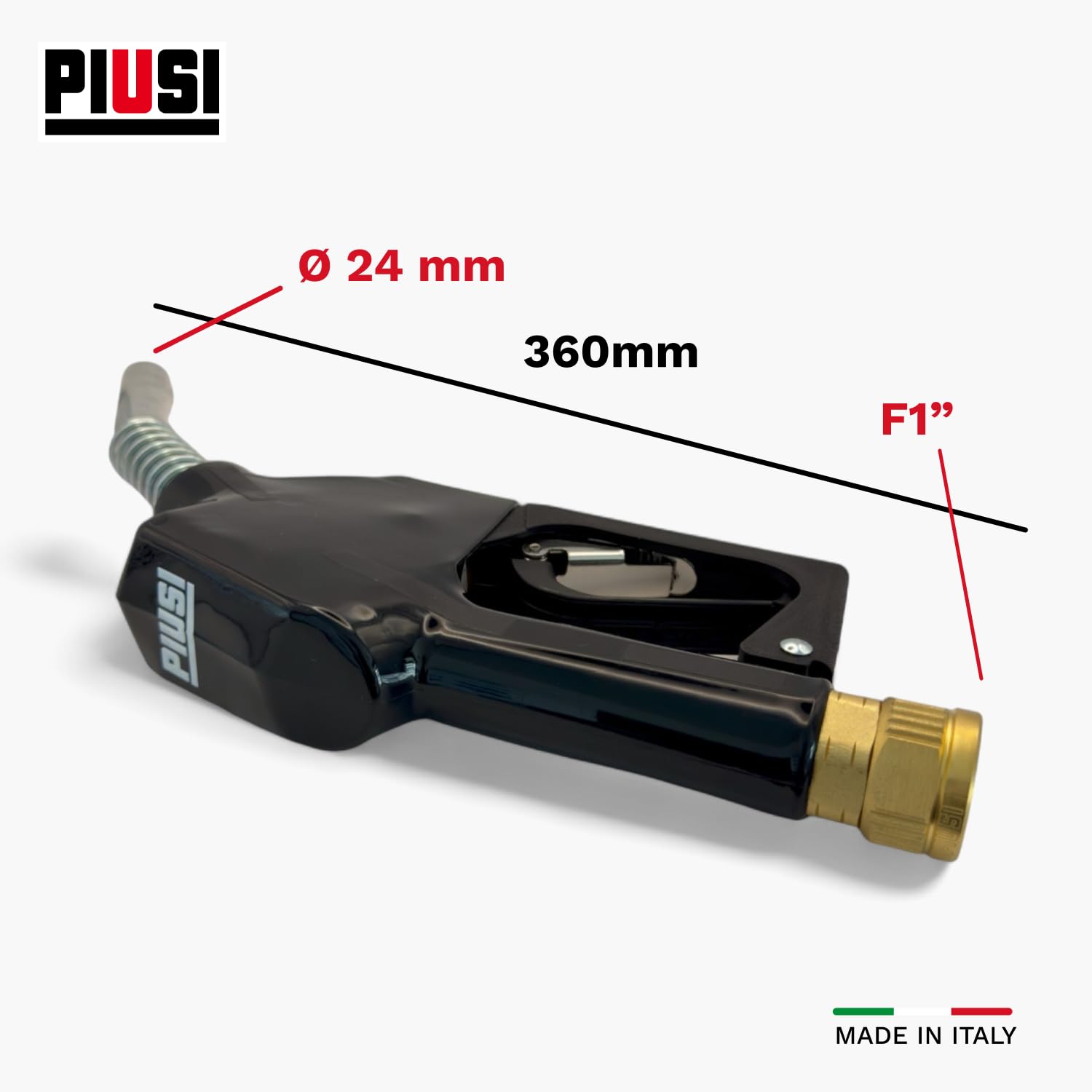PIUSI Boquilla de Combustible para diésel, Gasolina con Apagado Automático para caudales de hasta 60 litros/Minuto, Adecuado para vehículos con Boquilla de 24 mm, Conexión 1" BSP | A60 F00603060