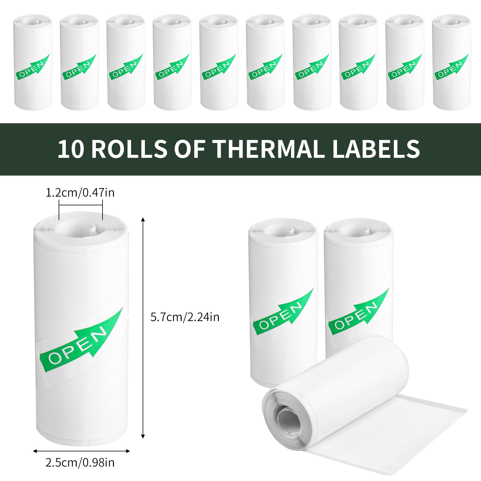 Pack de 10 Rollos de Papel Adesivo para Mini Impresora, Papel Termico para Cámara, Rollo para Impresora Térmica, Fácil de Reemplazar, Compatible con la mayoría de las cámaras de impresión.
