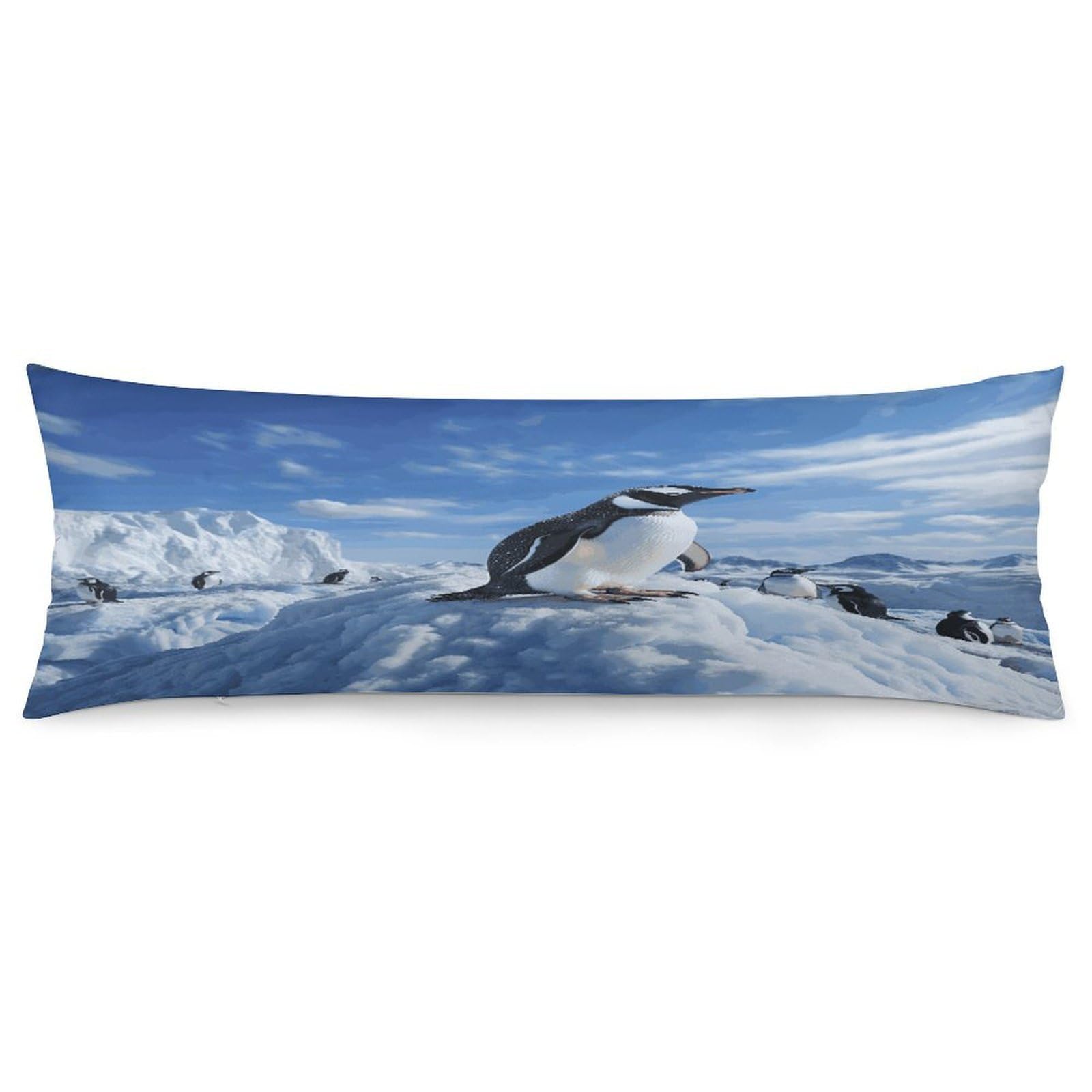 Snow Mountain Penguin Pillowcase Decorative Long Body Pillow Case Soft Breathable Body Pillow Cover Modern Large Pillowcase Cute Body Pillow Pillowcases for Bedroom Couch 18.9 X 53 Inch