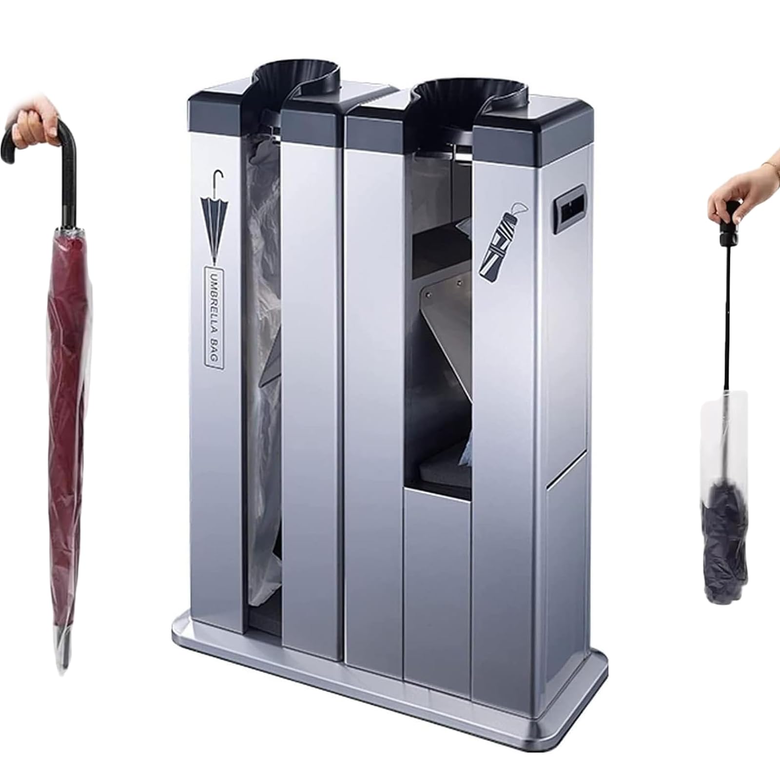 ZephPerton Automatic Wet Umbrella Wrapper, Automatic Commercial Wet Umbrella Wrapper, Double Slot Design, Electricity-free with 100 Short Umbrella Bags and 100 Long Umbrella Bags for Hotel, Bank