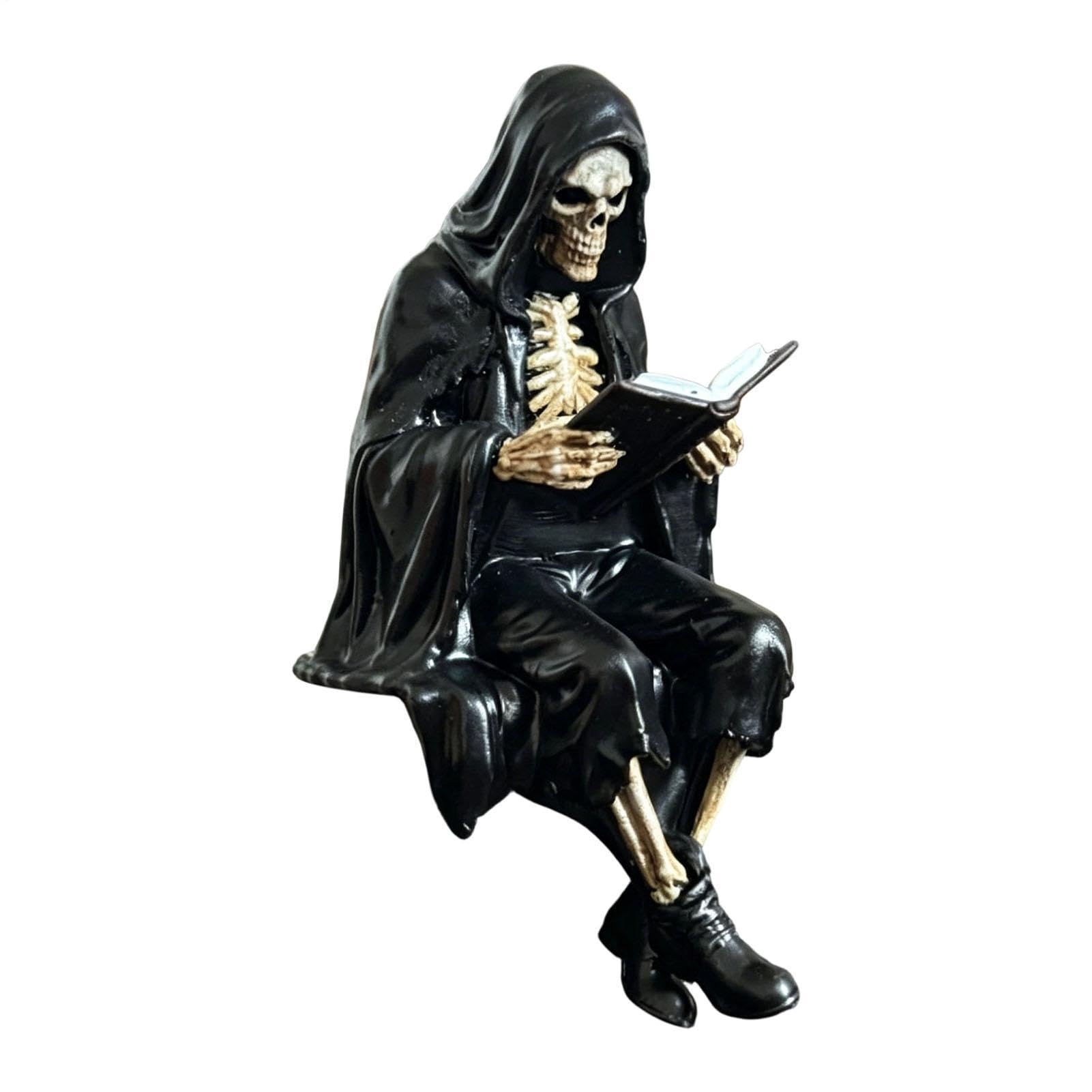 Figurine squelette faucheuse gothique en résine noire pour décoration d'Halloween