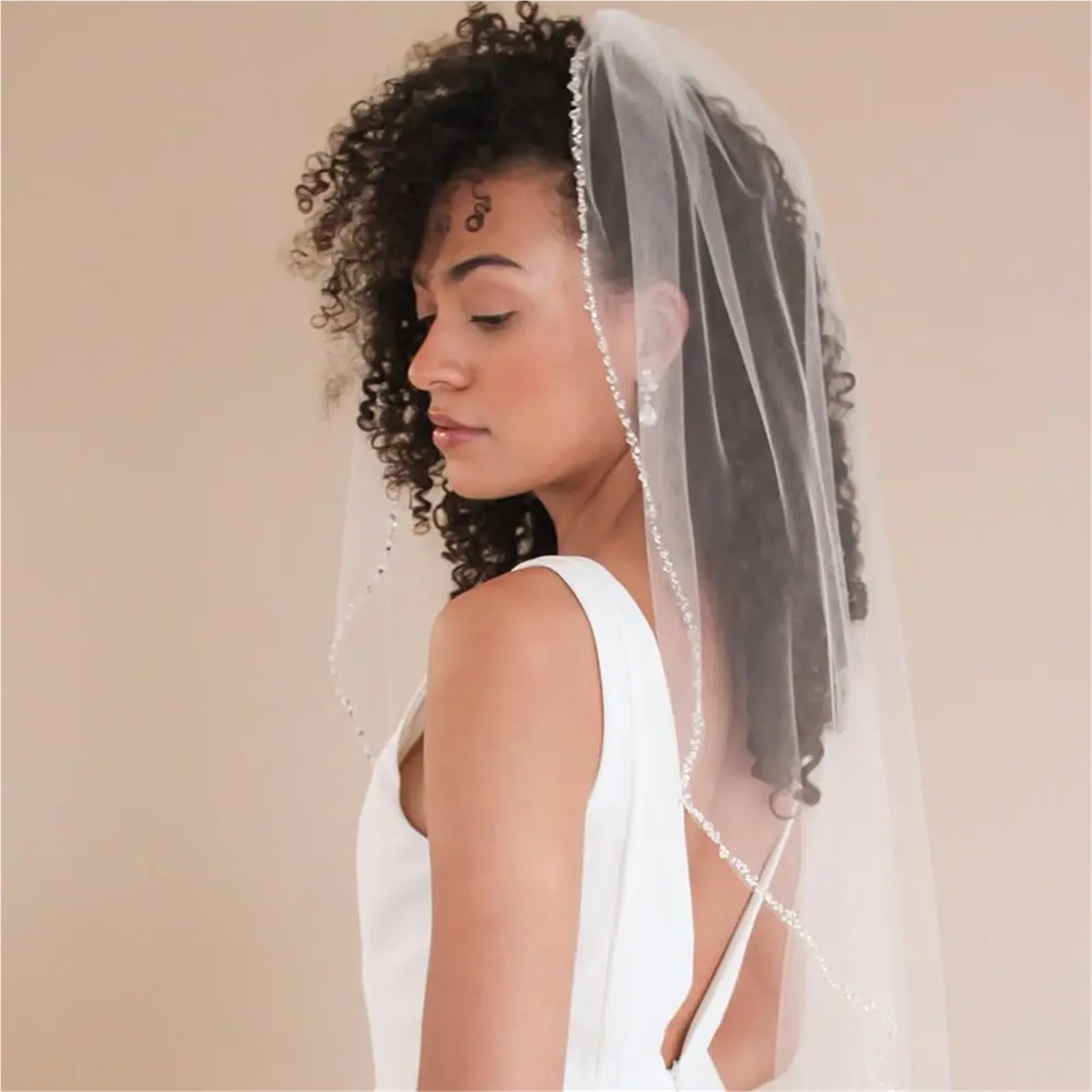 Velo De Novia Velo de novia brillante con borde cadena diamantes, 1 nivel, accesorios for novias imitación, largo peine Para Mujeres