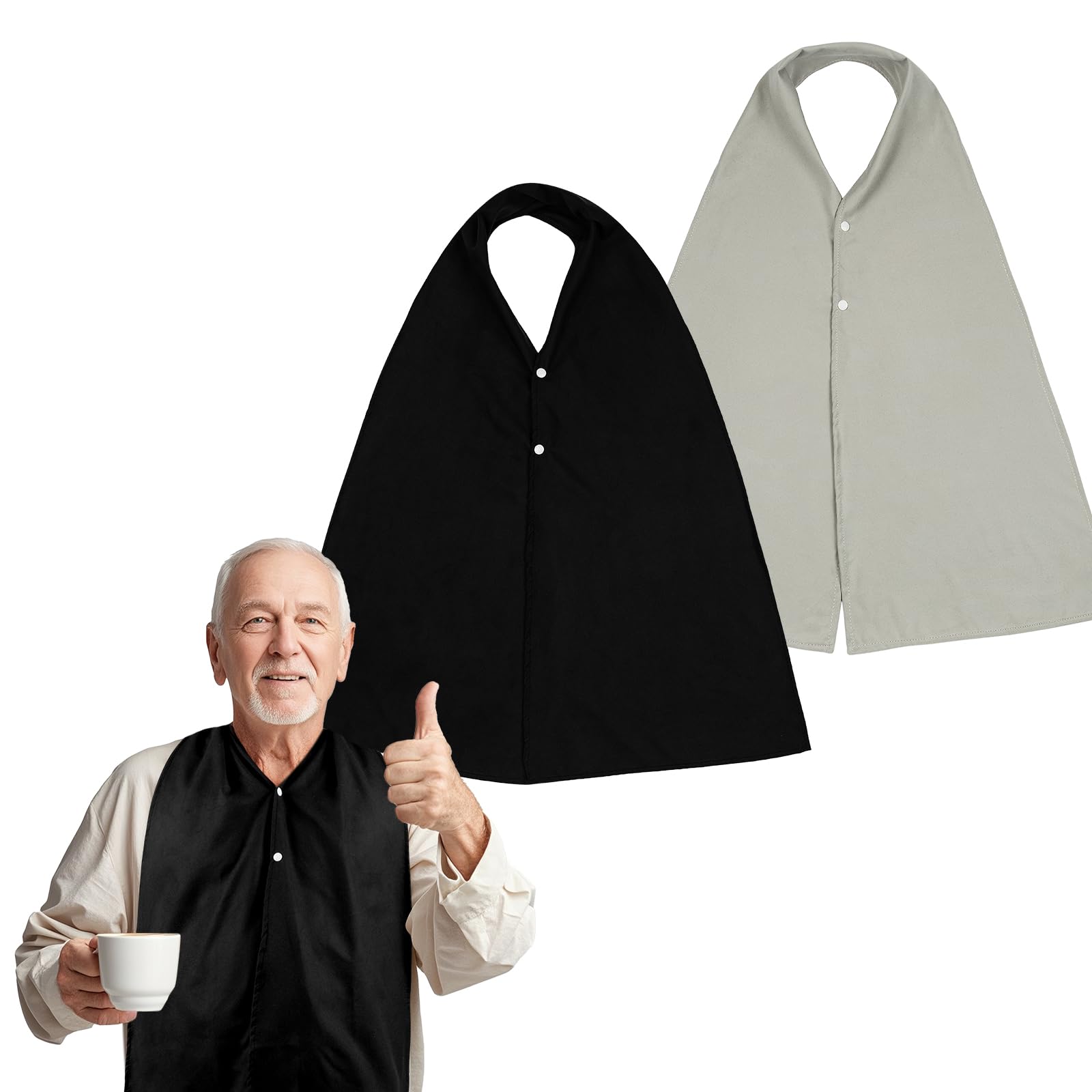 Photo 1 of 2 Pack Adult Bib Scarf for men Microsuede Washable Reusable Food Clothing Protectors Dining Mouth Towel Scarf (Black+Grey)