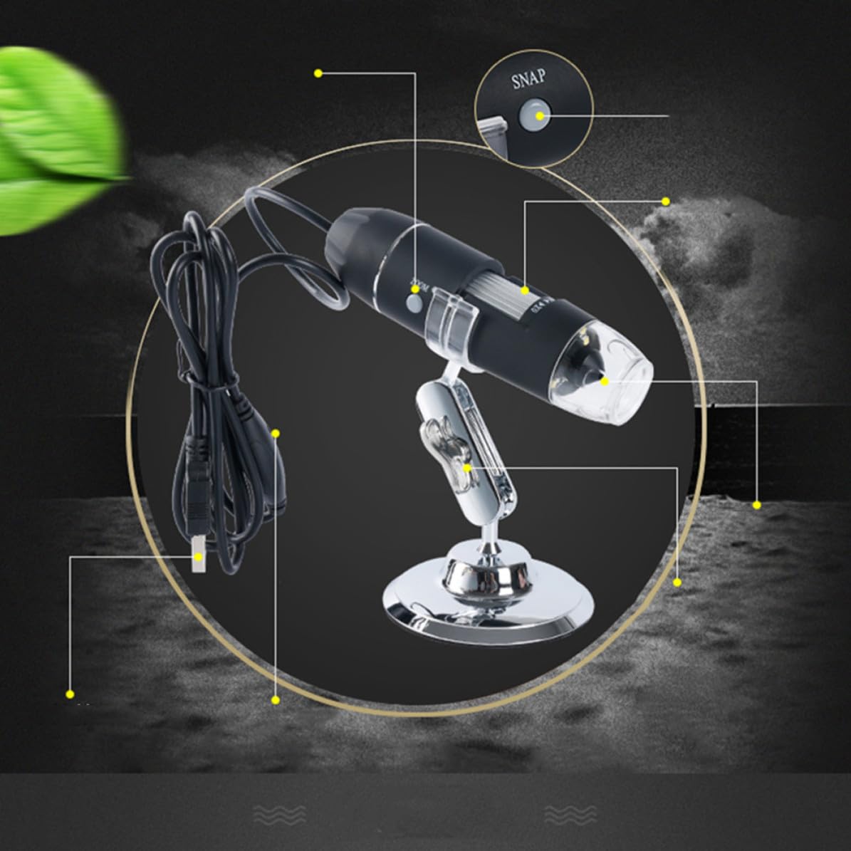 Yardenfun Microscopio Digital USB Portátil con Leds Ajustables y Soporte Adhesivo Compatible con Win XP Vista Inspección Electrónica