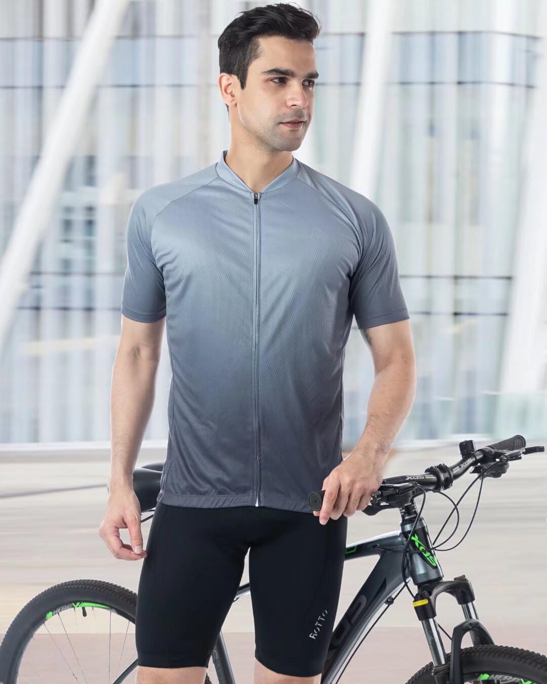 ROTTO Mens Cycling Jersey Short Sleeve Bike Shirt Gradient Color Pro Series with Zipped Rear Pocket - Image 2
