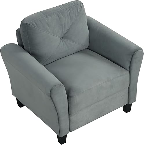 Miniatura 43 de Harper & Bright Designs Sofá individual tapizado de terciopelo con respaldo copetudo con botones, sillón moderno para sala de estar, color negro