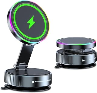 15W Wireless Car Holder with Charging Function - Magnetic Car Mount with Quick Charge, Universal Phone Holder with Suction Cup for Car, Dashboard and Ventilation Grille
