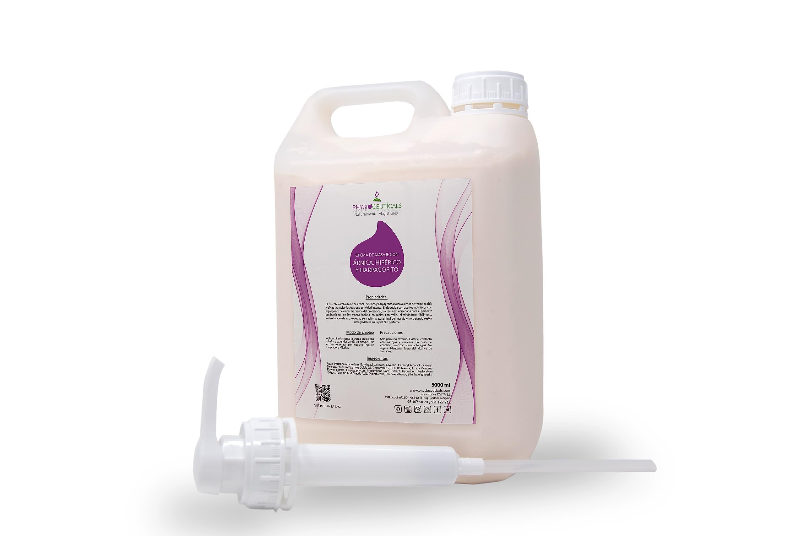 Crema Masaje Árnica Hipérico Harpagófito 5000ml + Dosificador- Formato Profesional, Especialistas, Fisioterapia y Quiromasaje