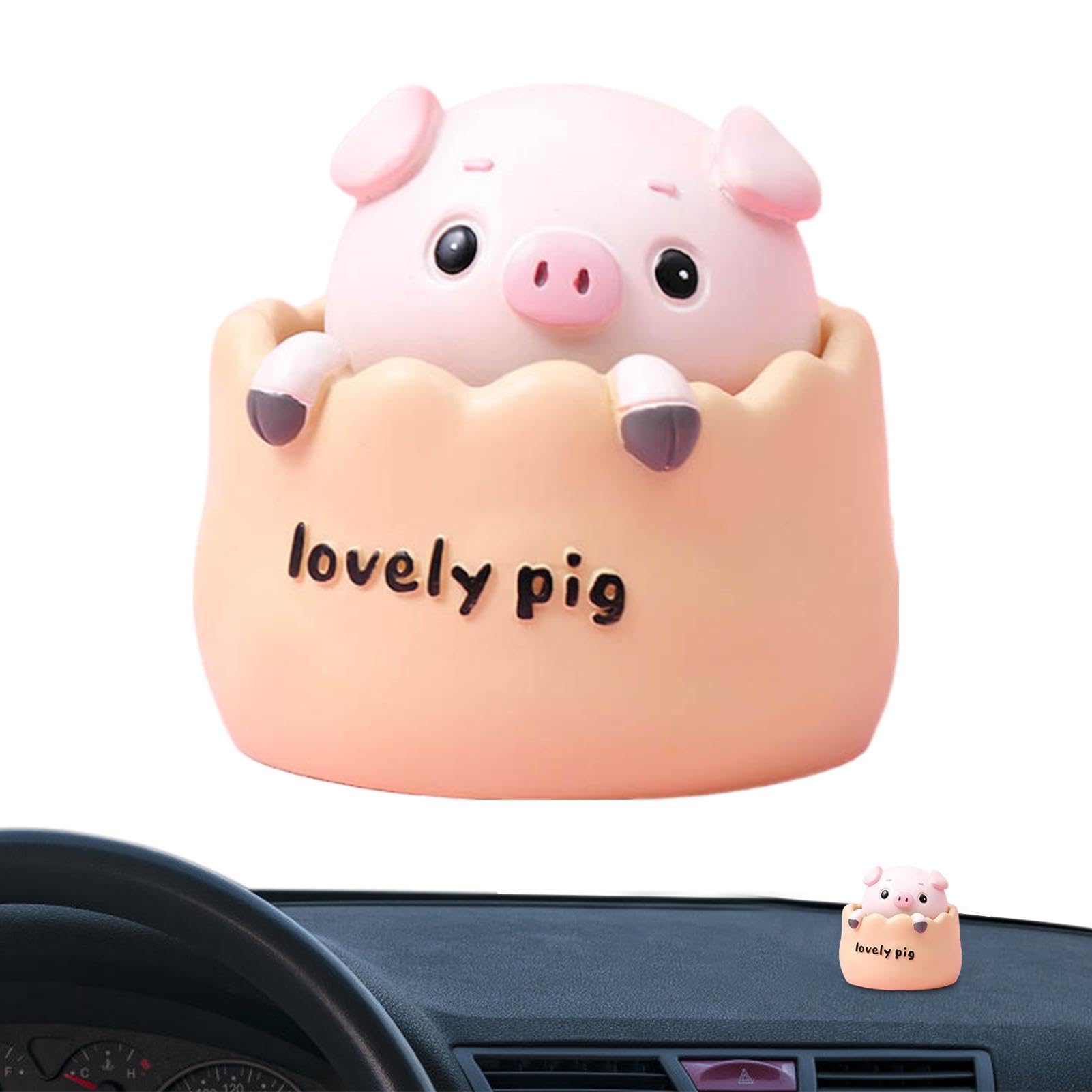 TOYANDONA Décoration de bureau en forme de tête de cochon secouant la voiture - Figurine de cochon miniature en résine