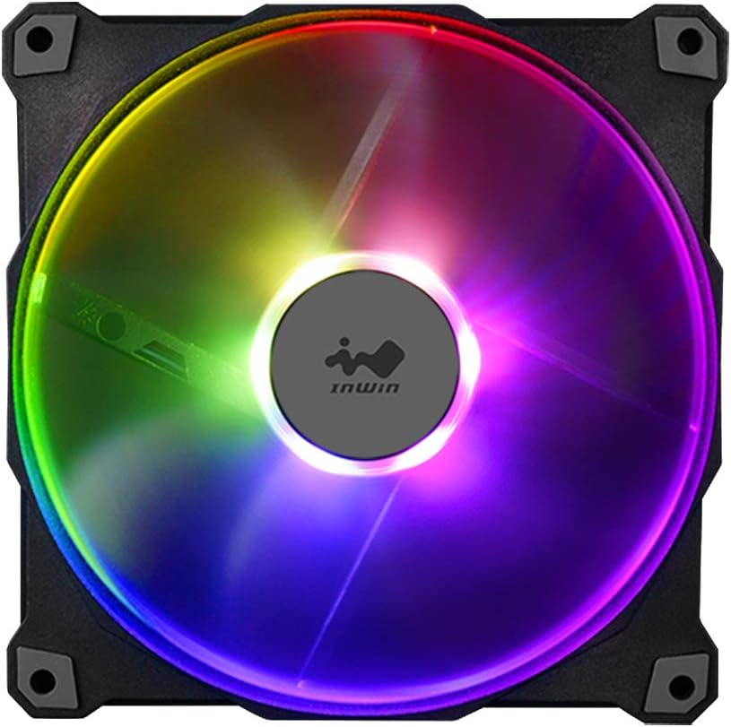 Front view of an InWin Jupiter AJ140 fan with vibrant ARGB lighting.