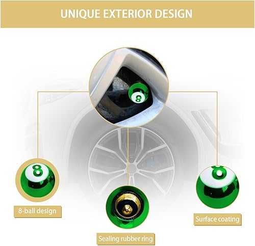 Miniatura 4 de Augeny 8 tapas para válvulas de neumáticos de automóvil, cubiertas de vástago de válvula de rueda de bola de 8 bolas con anillo de goma, tapones
