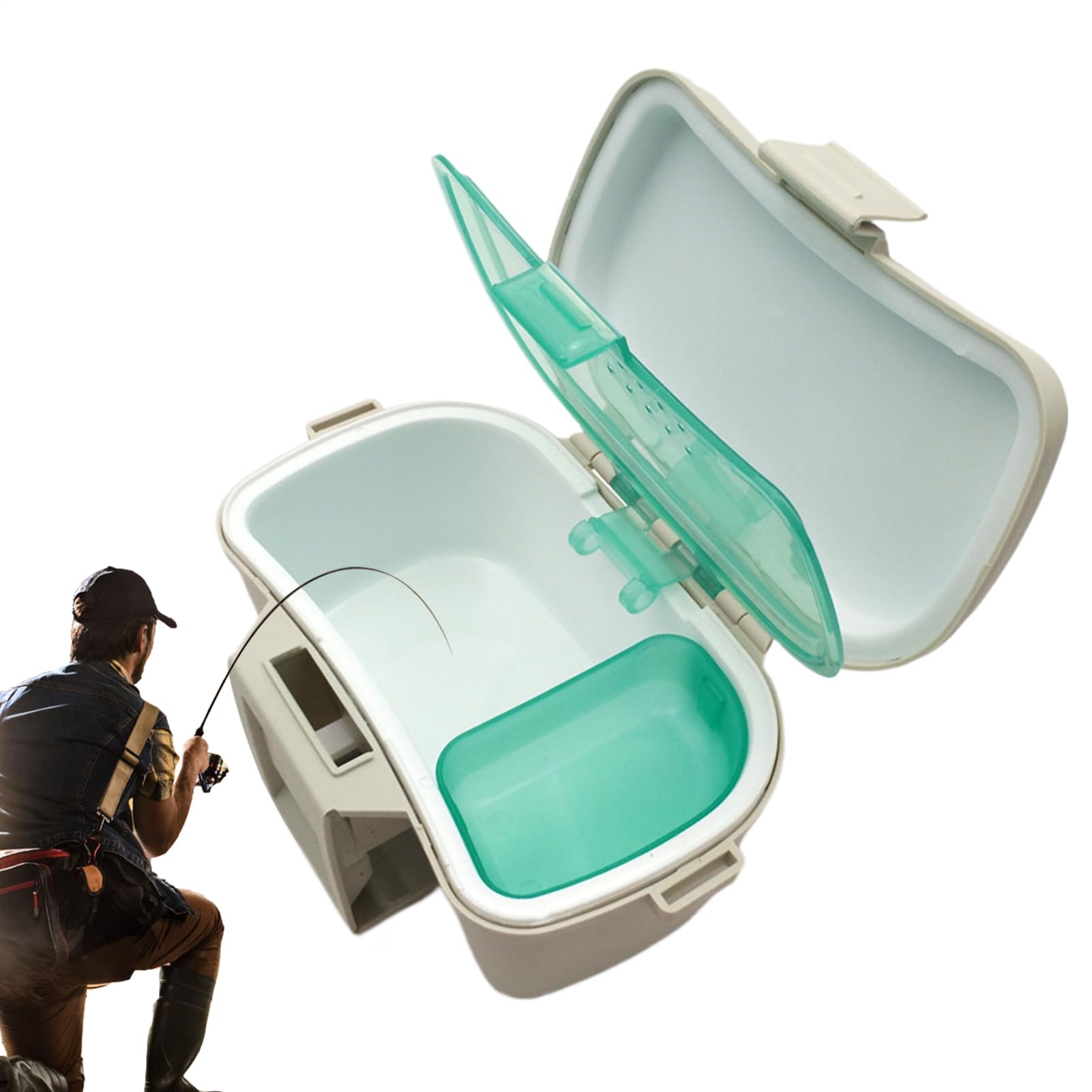 Worm Box | Waist Portable Insulated Lure Bucket | Fishing Bait Case | for Aquarium Shrimp Camping Kayak Boat Outdoors Saltwater Freshwater Sports