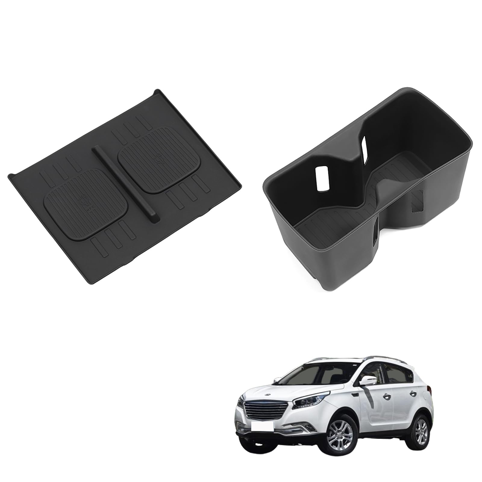 LUCKEASY for 2024 2025 2026 Hyundai Santa Fe Not for Hyundai Tucson Center Console Silicone Water Cup Holder Insert with Wireless Charging Pad
