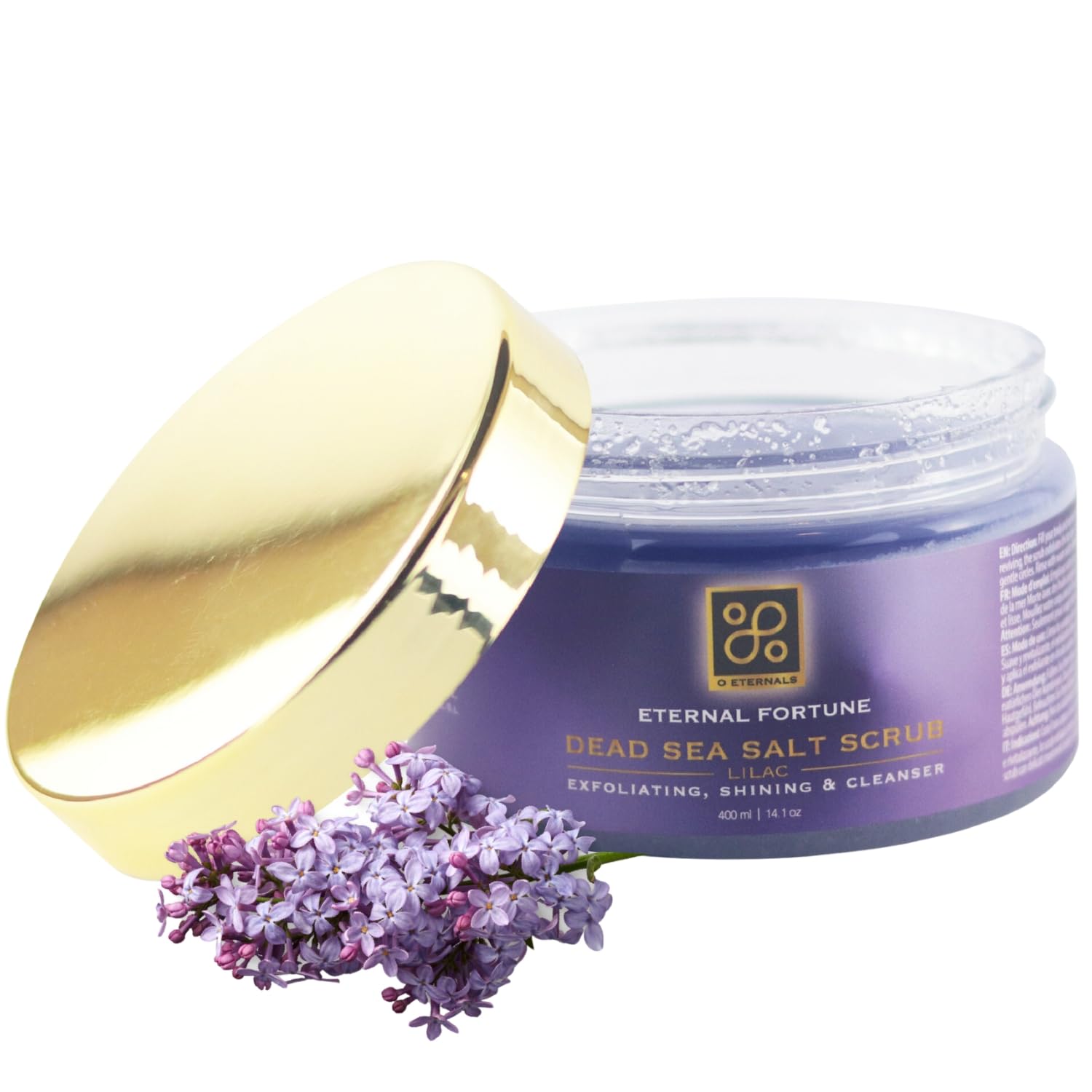 Scrub Lilac Exfoliante de Lila O Eternals Fortune con Sal del Mar Muerto, Aceites Naturales Argana Almendras y Aguacate. Tonifica la Piel Antioxidante Antiinflamatorio. Mujer y Hombre