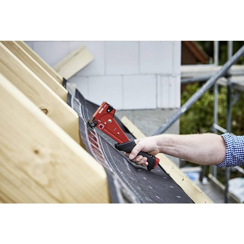 Novus J-055 - Graffettatrice professionale per martello, ricarica rapida, protezione superficiale, max 175 graffette, 6-14 mm, colore: Rosso