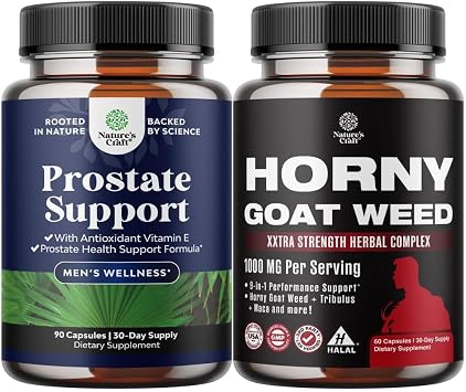 Bundle of Herbal Prostate Supplement for Men - Potent Pygeum Saw Palmetto Extract Beta Sitosterol & Green Tea and Horny Goat Weed for Men - Extra Strength Male Supplement for Stamina & Energy