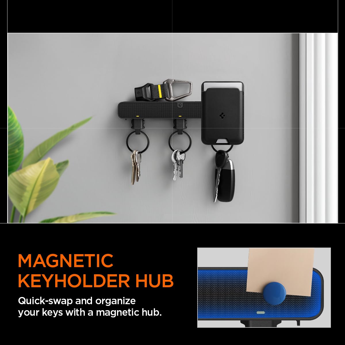 Spigen Life Portachiavi da Parete Magnetico, Moschettone Portachiavi da Muro - Nero