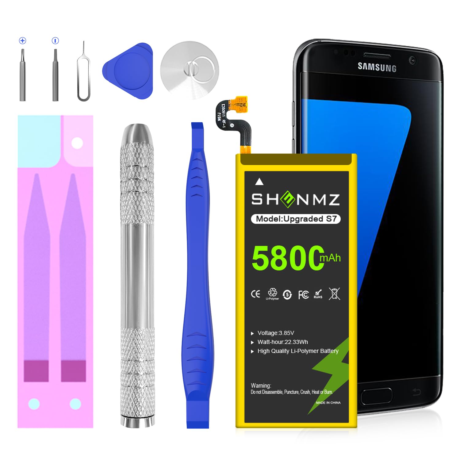 SHENMZ 5800mAh Galaxy S7 Battery [2025 Pro Version] - 0 Cycle Li-Polymer Replacement for Samsung Galaxy S7 Models G930/G930V/G930A/G930T/G930P with Tools Kit