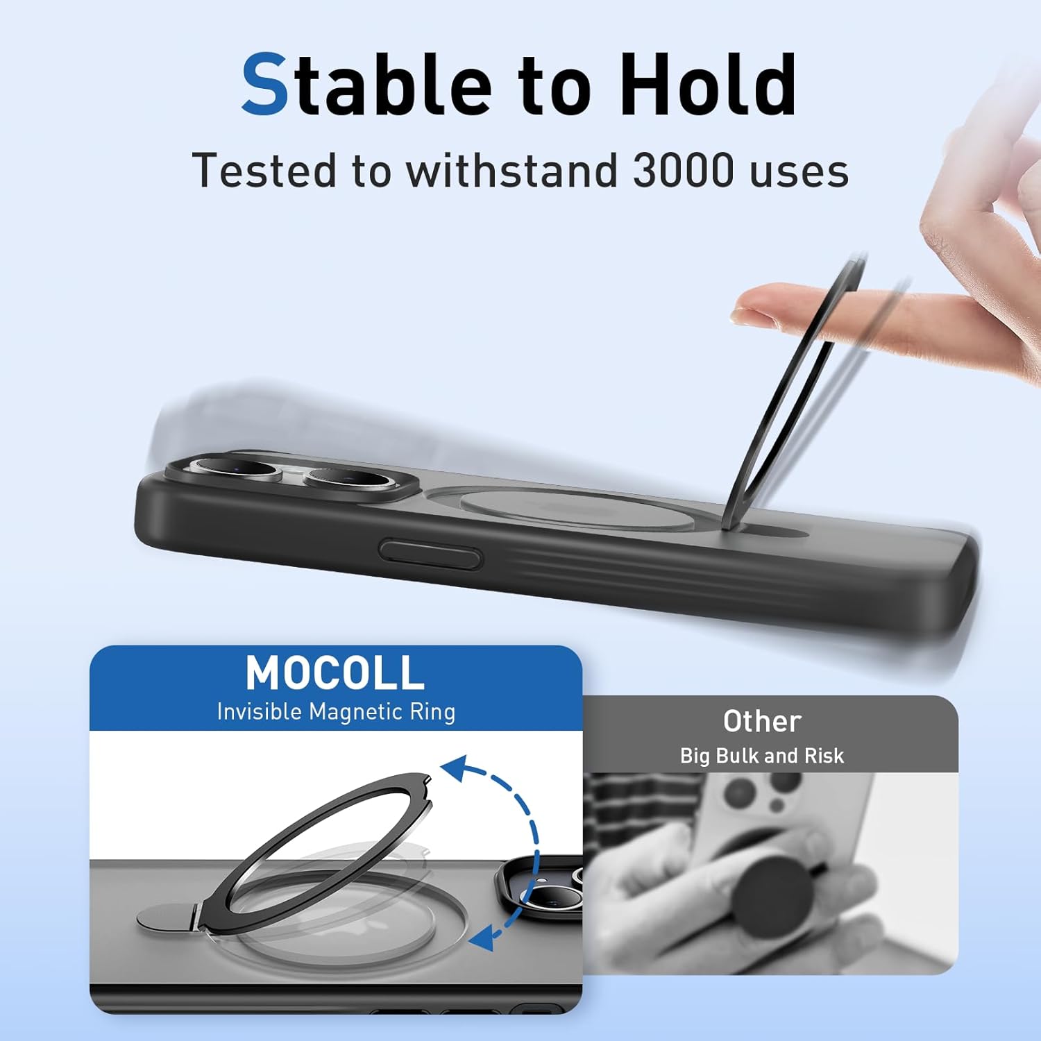 MOCOLL for iPhone 15 Case with Magnetic Invisible Stand [Military Drop Protection] [Compatible with Mag-Safe] Shockproof Slim Translucent for iPhone 15 Case 6.1 Inch (Purple)