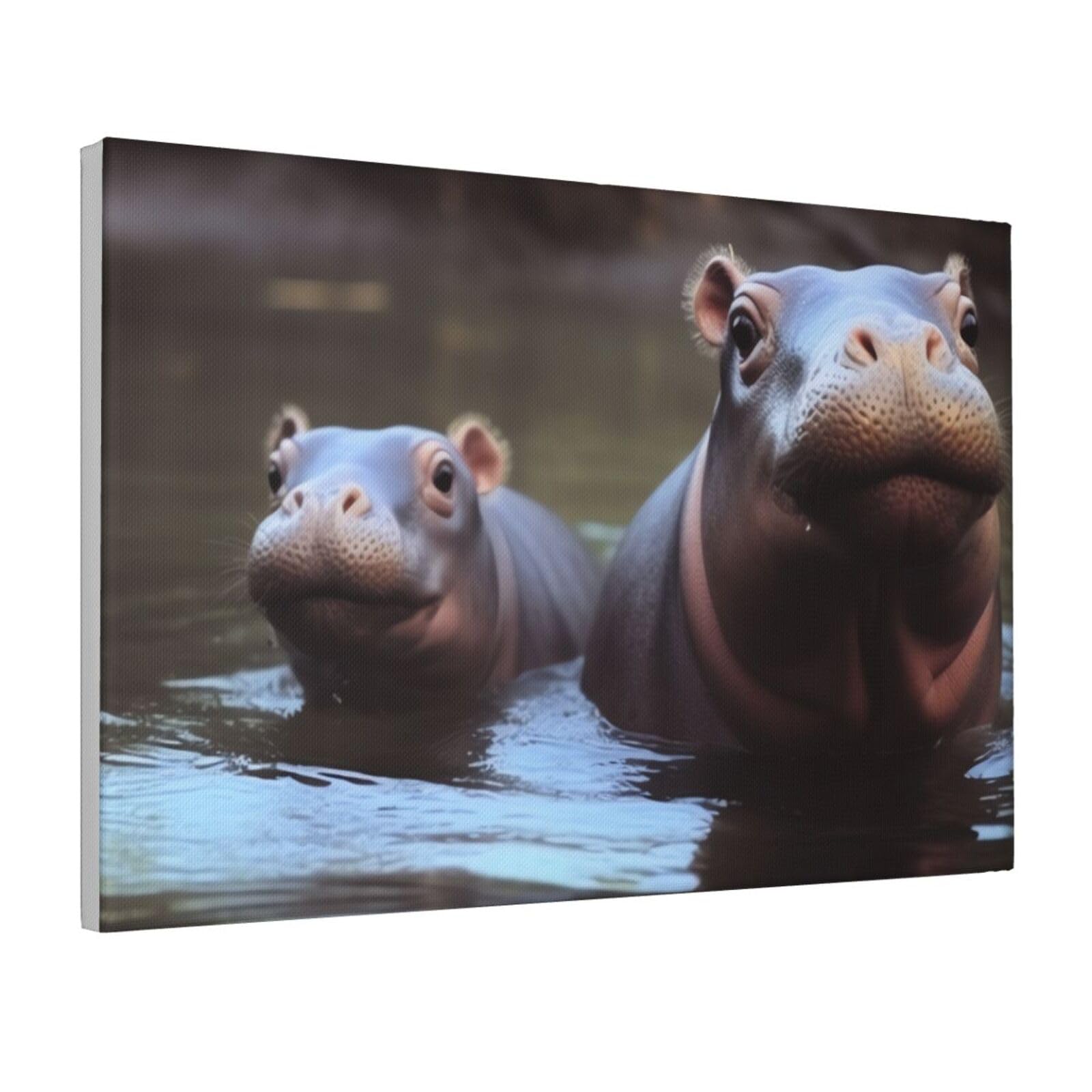 Framed Wall Art for Living Room Art Work, Hippos Picture Prints Modern Office Wall Paintings Poster Aesthetic Wall Decorations for Home Decor Ready To Hang 12"x18"
