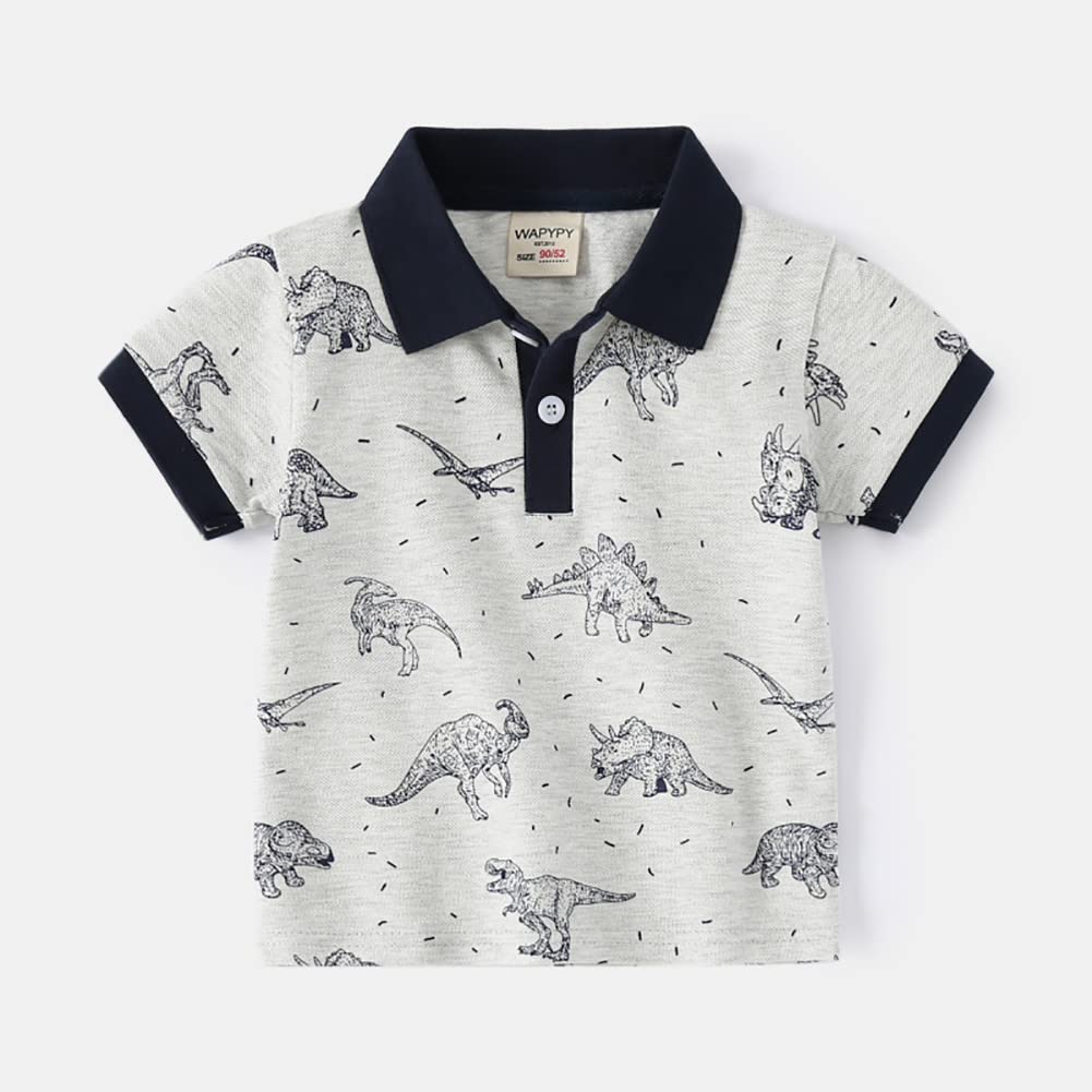 Camisetas de Polo para niños de 2 a 6 años con Dibujos Animados de Dinosaurios de 3 Paquetes de Camisetas de Manga Corta, Azul+Blanco+Raya