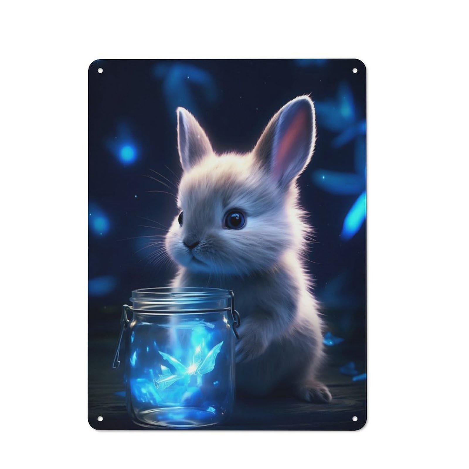 Junmoney Cute Rabbit Luminous Glow Vintage Metal Sign 40X30cm For Pub Or Café, For Collectors Of Vintage Metal Wall Decor