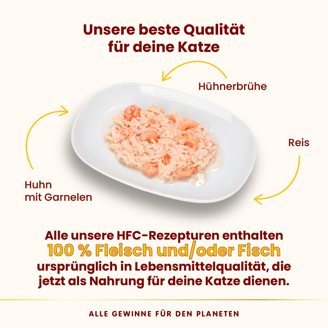 Almo Nature HFC Natural Nassfutter für Erwachsene Katzen - Hähnchen und Garnelen - 150 g, 24er Pack
