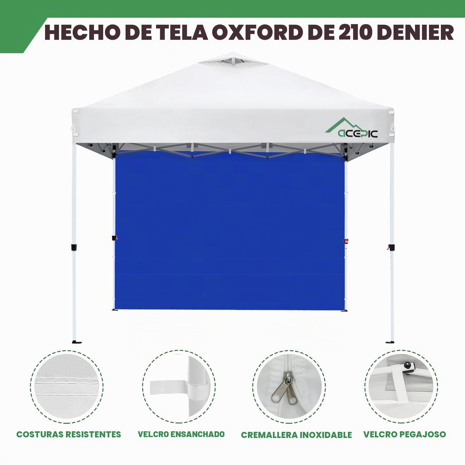 Acepic 3 Piezas Pared Laterales de Repuesto para Cenador de 3 x 3 m, Tela Oxford 210D Impermeable,Paredes Laterales para Jardín,Exteriores, Fiestas,Blanco(Cortina de Dosel no Incluida) (Azul, 3PCS)