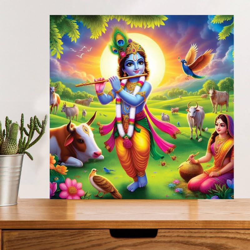 Image of British Terminal Cute little Bal Gopal Baby God Krishna| Kanha Ji | Laddu Lord Makhan Chor Painting Religious Poster for Pregnant Women for wall (matt thin vinyl,sticker,multicolor,unframed)| bj289