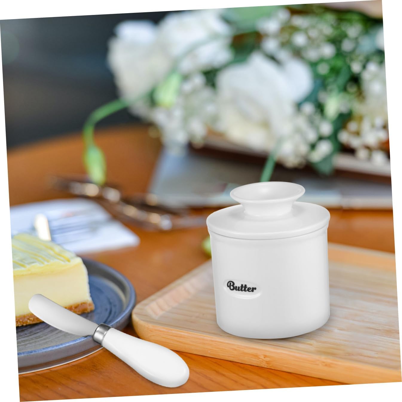 Ceramic Butter Keeper Crock Stainless Steel Cutting Tool Capacity Butter Dish for Countertop Use and Needs