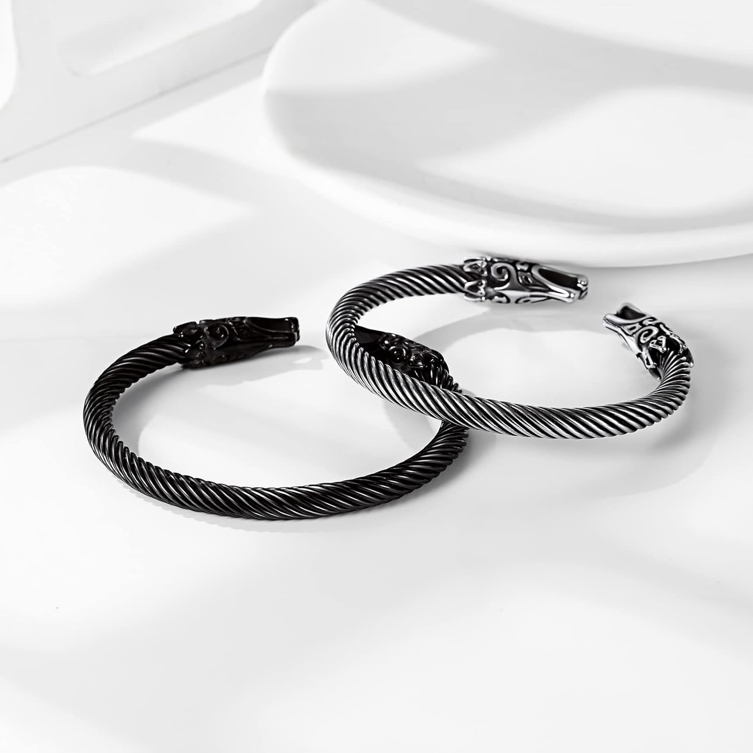 Bestyle Heavy Stainless Steel Viking Cuff Bracelet for Men Boy, Open Adjustable Bangle Raven/Wolf/Rune Bracelet Vintage Retro Cool Viking Jewelry, Gift Package - Image 8