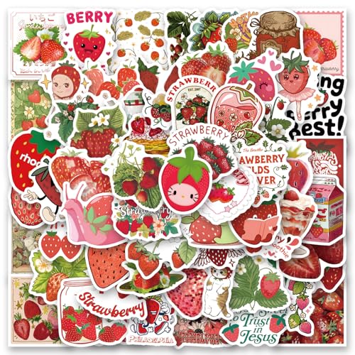 124PCS Strawberry Stickers Suitable for Boys and Girls Strawberry Lovers and Can Be Used On Water Bottles Laptops Mobile Phones