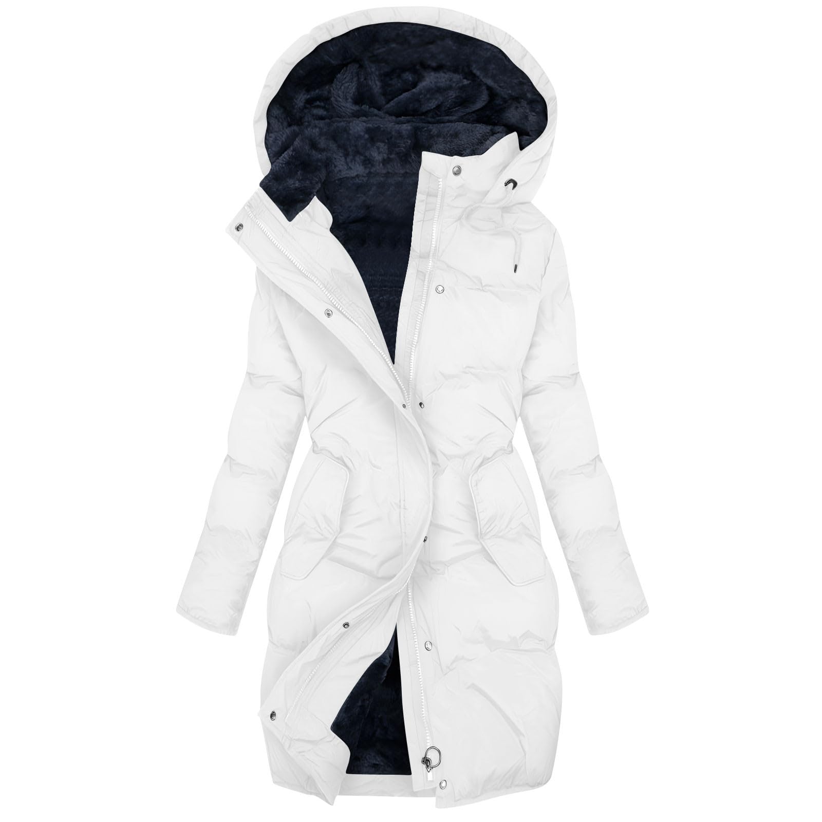 Winterjacke Damen Lang Baumwolljacke Große Größen Wintermantel Kapuze mit Taschen Parka Warm Fleecejacke Baumwolle Daunenmantel Elegant Fleecemantel Dick Kapuzenjacke Puffer Jacke Daunenjacke S-5XL