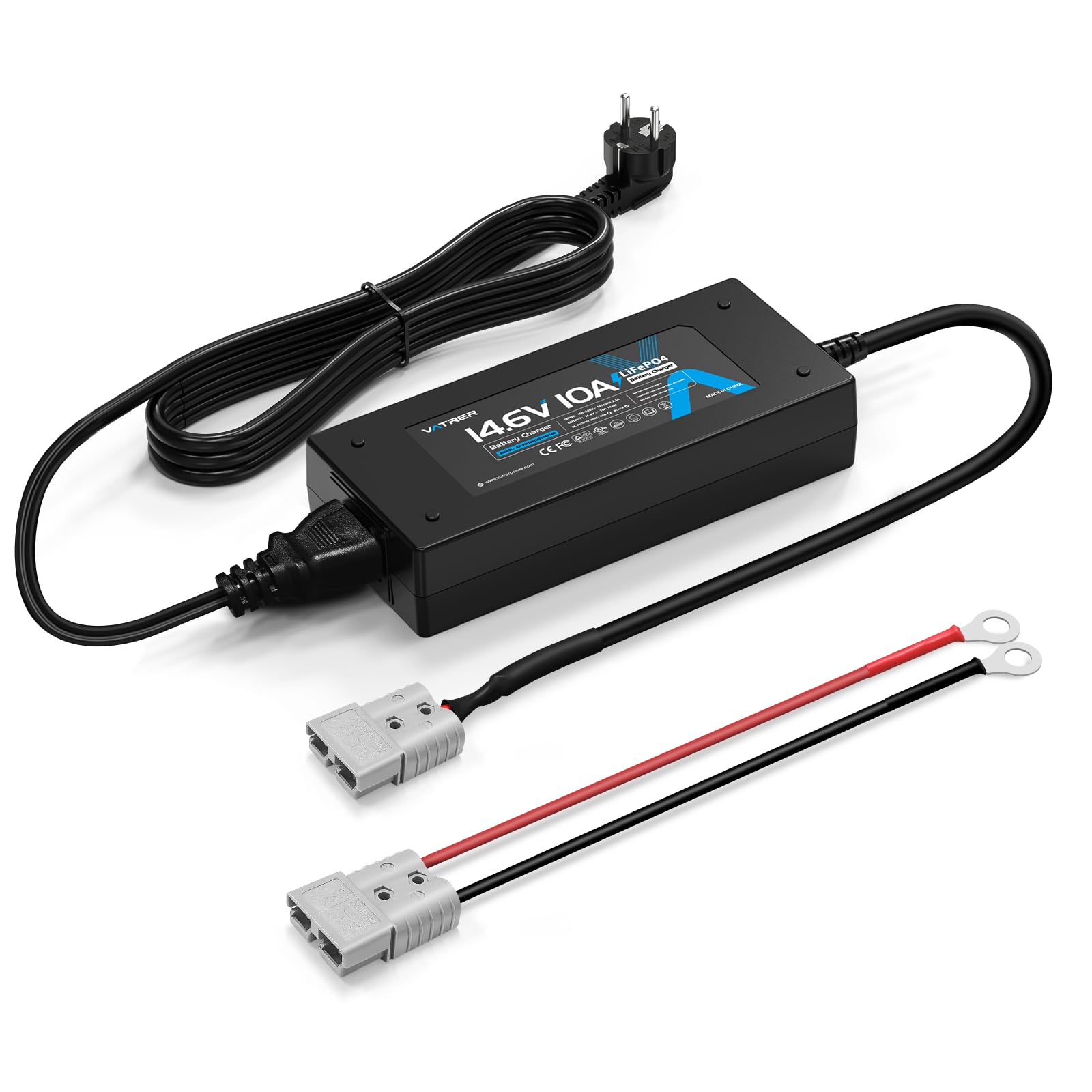 VATRER POWER 14.6V 10A Caricabatterie LiFePO4 Intelligente Caricabatterie AC-DC Perfetto per la Ricarica di Batterie LiFePO4 da 12V, Supporta la Ricarica Rapida | Caricabatterie intelligente AC-DC con ricarica rapida, progettato per batterie LiFePO4 12V c